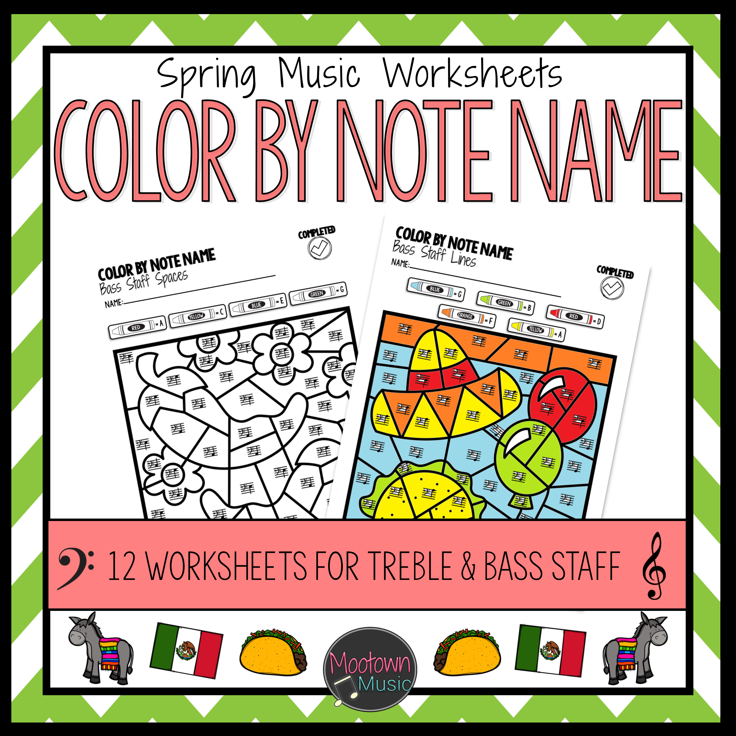 cinco de mayo music worksheets color by note name mootown music